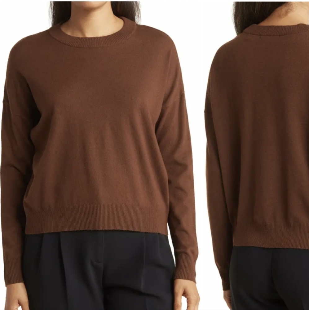 NWT Tahari Long Sleeve Crewneck Pullover Brown Coffee Brown Small